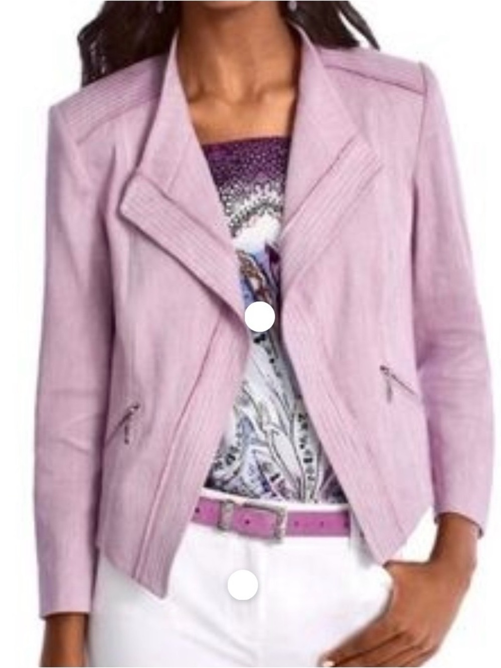 White House Black Market Linen Moto Jacket Women’s Size 4 Purple Cropped WHBM